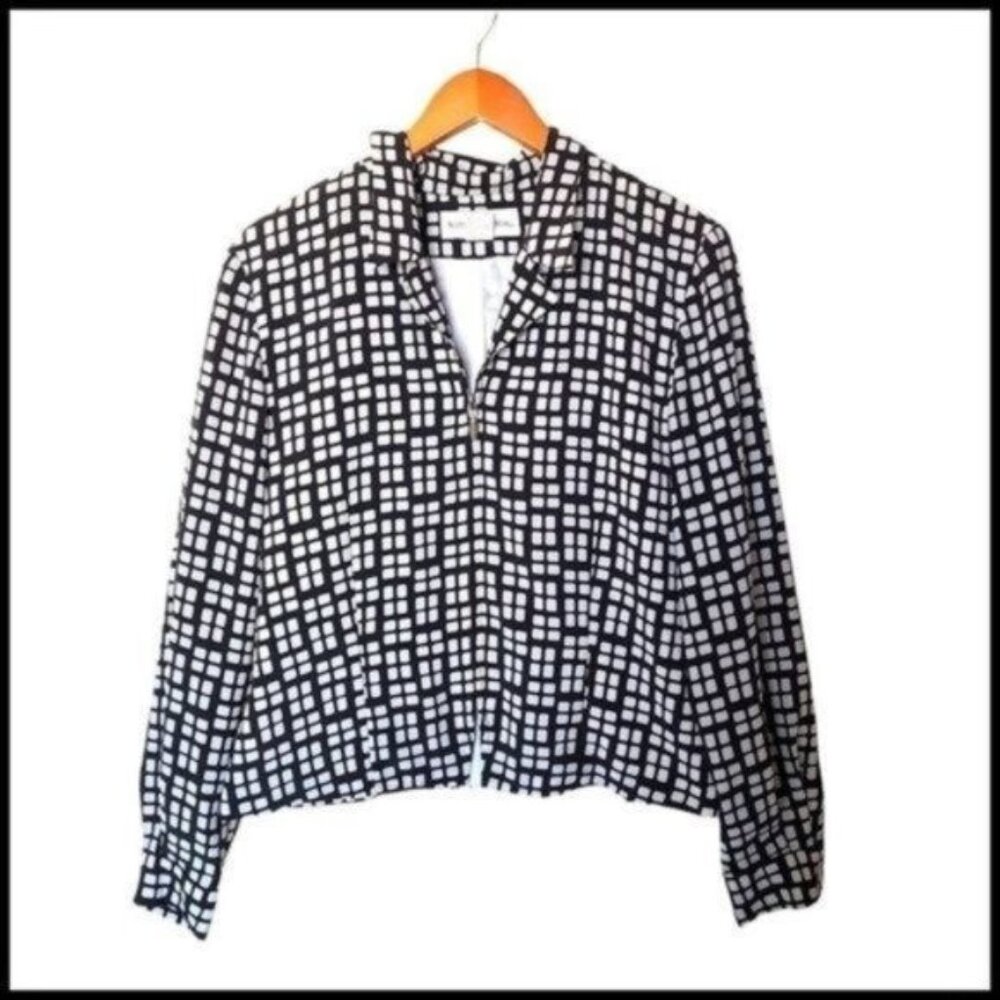 Vintage Norton McNaughton Jacket Shirt‎ size 10 Zipper Black White Square Print